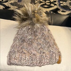 HATS FOR HONEY Muted Pastel Colored Winter Hat with Faux Fur Pom Pom